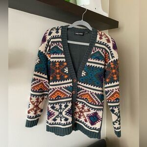 Vintage Paul Harris Aztec Western Print Cozy Knit Buttoned Cardigan Size Small